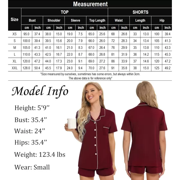 SWOMOG Womens Button Down Pajamas Set Short Sleeve Sleepwear Bride Soft Pj Lounge Sets SXXLWine Red