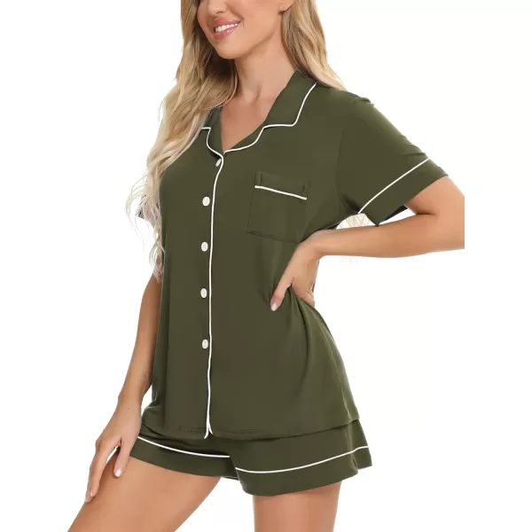 SWOMOG Womens Button Down Pajamas Set Short Sleeve Sleepwear Bride Soft Pj Lounge Sets SXXLZ Green1 Piping Trim