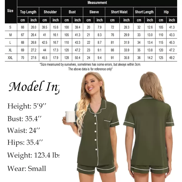 SWOMOG Womens Button Down Pajamas Set Short Sleeve Sleepwear Bride Soft Pj Lounge Sets SXXLZ Green1 Piping Trim