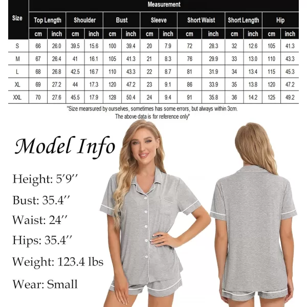 SWOMOG Womens Button Down Pajamas Set Short Sleeve Sleepwear Bride Soft Pj Lounge Sets SXXLZ Grey Piping Trim