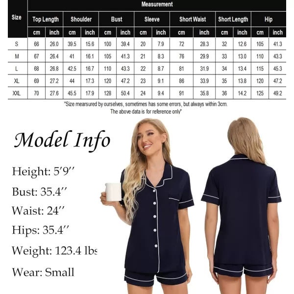 SWOMOG Womens Button Down Pajamas Set Short Sleeve Sleepwear Bride Soft Pj Lounge Sets SXXLZ Navy Blue Piping Trim