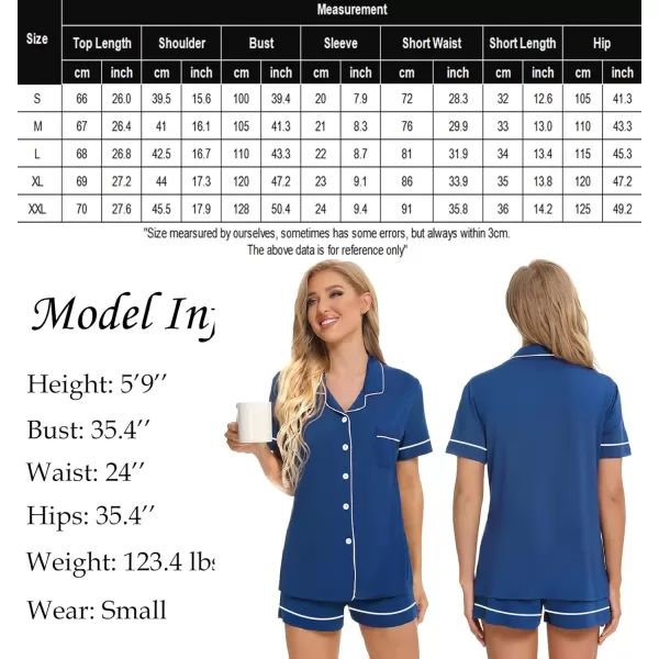 SWOMOG Womens Button Down Pajamas Set Short Sleeve Sleepwear Bride Soft Pj Lounge Sets SXXLZ Navy Piping Trim