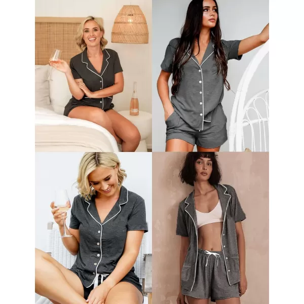 SWOMOG Womens Button Down Pajamas Set with 2 Pockets Short Sleeve Sleepwear Pjs Shorts Set Soft LoungewearDeep Grey