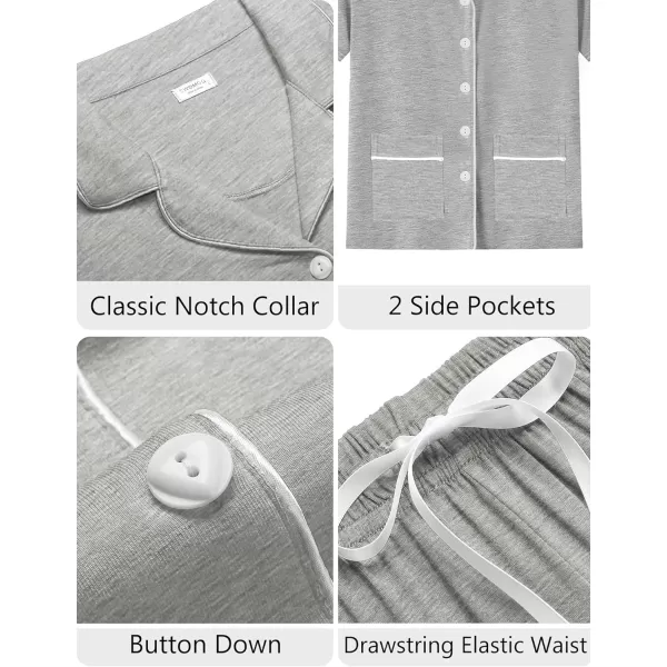 SWOMOG Womens Button Down Pajamas Set with 2 Pockets Short Sleeve Sleepwear Pjs Shorts Set Soft LoungewearGrey