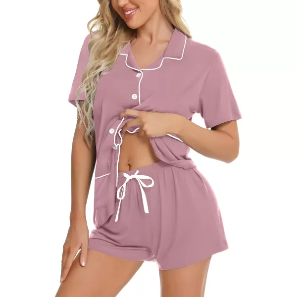 SWOMOG Womens Button Down Pajamas Set with 2 Pockets Short Sleeve Sleepwear Pjs Shorts Set Soft LoungewearTaro Purple