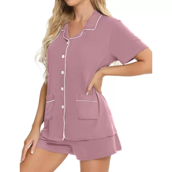 SWOMOG Womens Button Down Pajamas Set with 2 Pockets Short Sleeve Sleepwear Pjs Shorts Set Soft LoungewearTaro Purple