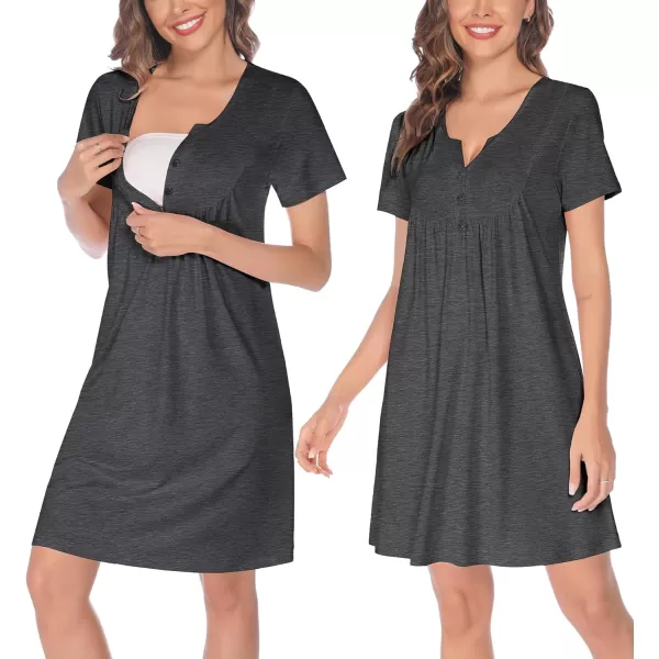 SWOMOG Womens Maternity Nursing Gown and Robe Set 3 in 1 Labor Delivery Nightgown Hospital Bathrobe for BreastfeedingBdeep Grey