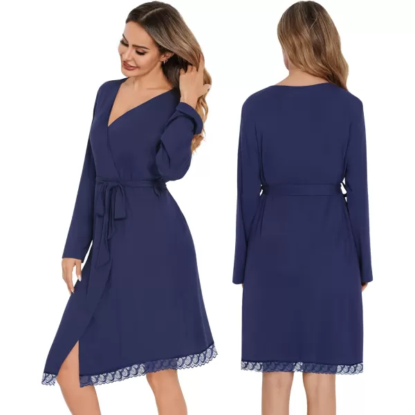 SWOMOG Womens Maternity Nursing Gown and Robe Set 3 in 1 Labor Delivery Nightgown Hospital Bathrobe for BreastfeedingBnavy Blue