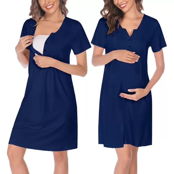 SWOMOG Womens Maternity Nursing Gown and Robe Set 3 in 1 Labor Delivery Nightgown Hospital Bathrobe for BreastfeedingBnavy Blue