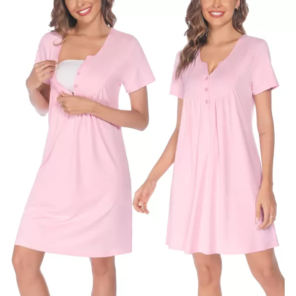 SWOMOG Womens Maternity Nursing Gown and Robe Set 3 in 1 Labor Delivery Nightgown Hospital Bathrobe for BreastfeedingBpink