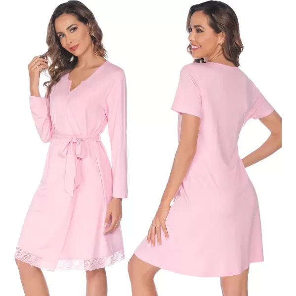 SWOMOG Womens Maternity Nursing Gown and Robe Set 3 in 1 Labor Delivery Nightgown Hospital Bathrobe for BreastfeedingBpink