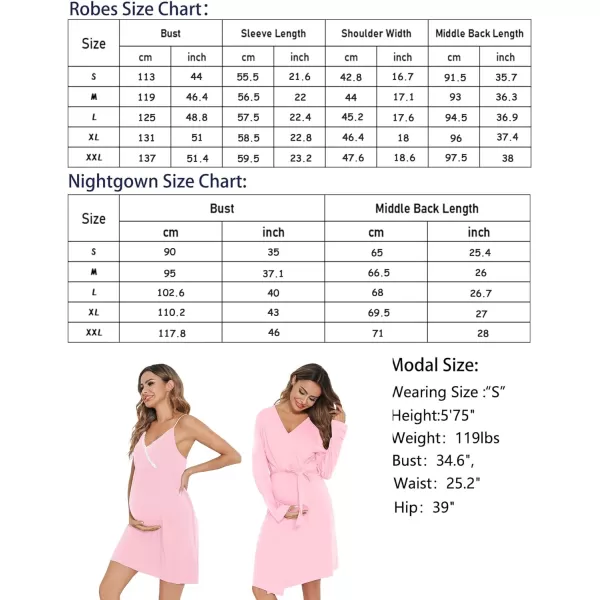 SWOMOG Womens Maternity Nursing Gown and Robe Set 3 in 1 Labor Delivery Nightgown Hospital Bathrobe for BreastfeedingPinkcami Nightgown