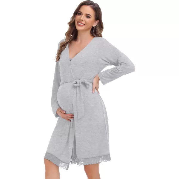 SWOMOG Womens Maternity Nursing Nightgown and Lace Robe Set 3 in 1 Labor Delivery Button Down Nursing Dress 2 Piece SleepwearGrey