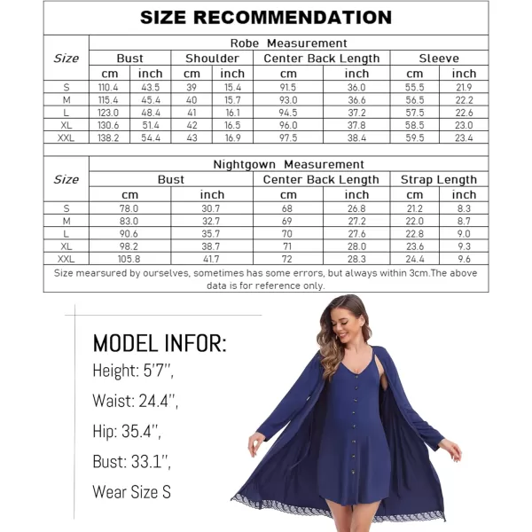 SWOMOG Womens Maternity Nursing Nightgown and Lace Robe Set 3 in 1 Labor Delivery Button Down Nursing Dress 2 Piece SleepwearNavy Blue