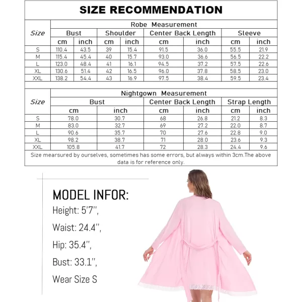 SWOMOG Womens Maternity Nursing Nightgown and Lace Robe Set 3 in 1 Labor Delivery Button Down Nursing Dress 2 Piece SleepwearPink