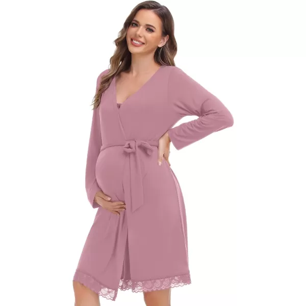 SWOMOG Womens Maternity Nursing Nightgown and Lace Robe Set 3 in 1 Labor Delivery Button Down Nursing Dress 2 Piece SleepwearTaro Purple