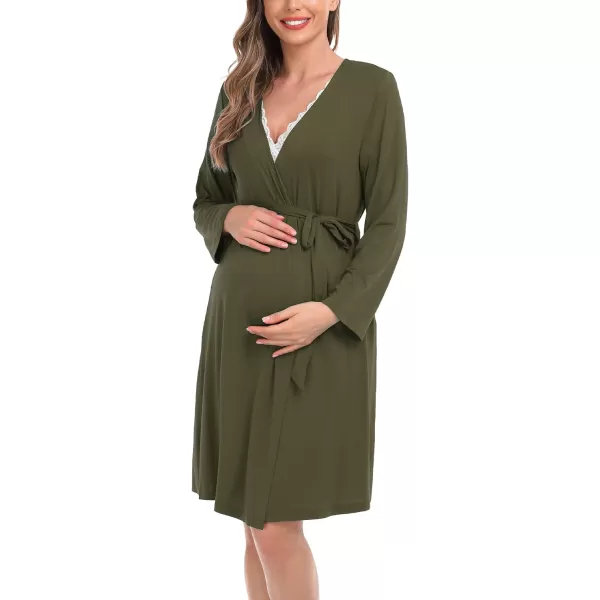 SWOMOG Womens Maternity Nursing Nightgown and Robe Set 3 in 1 PregnancyDeliveryLabor Lace Dress for BreastfeedingArmy Green