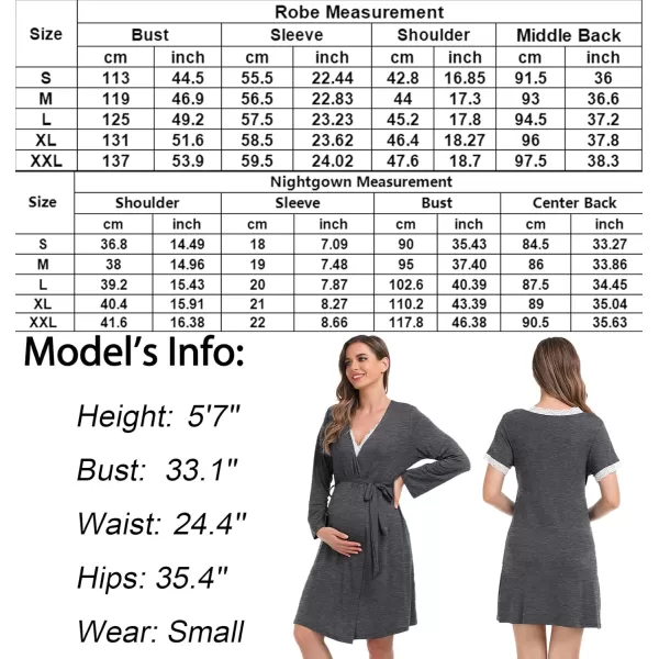 SWOMOG Womens Maternity Nursing Nightgown and Robe Set 3 in 1 PregnancyDeliveryLabor Lace Dress for BreastfeedingDark Gray