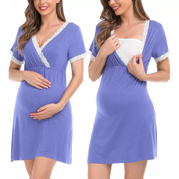 SWOMOG Womens Maternity Nursing Nightgown and Robe Set 3 in 1 PregnancyDeliveryLabor Lace Dress for BreastfeedingLavender