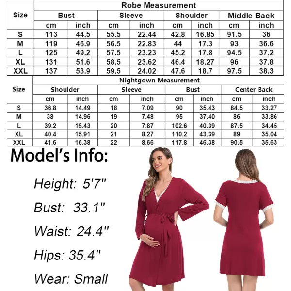 SWOMOG Womens Maternity Nursing Nightgown and Robe Set 3 in 1 PregnancyDeliveryLabor Lace Dress for BreastfeedingWine Red