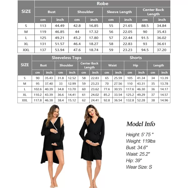 SWOMOG Womens Maternity Nursing Pajama Set with Robe 3 Piece Breastfeeding Sleepwear Sleeveless Top amp Shorts Pregnancy PJsBlack