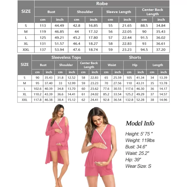 SWOMOG Womens Maternity Nursing Pajama Set with Robe 3 Piece Breastfeeding Sleepwear Sleeveless Top amp Shorts Pregnancy PJsCoral