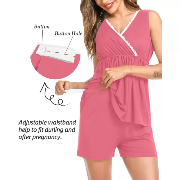 SWOMOG Womens Maternity Nursing Pajama Set with Robe 3 Piece Breastfeeding Sleepwear Sleeveless Top amp Shorts Pregnancy PJsCoral