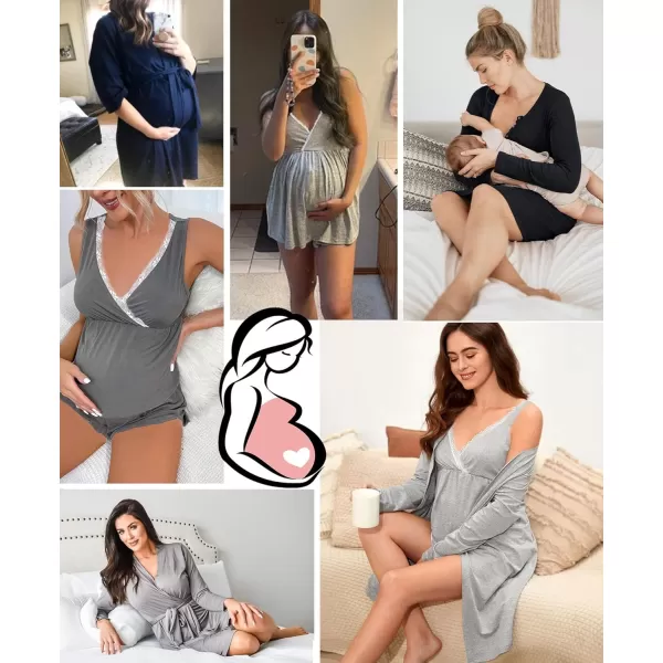 SWOMOG Womens Maternity Nursing Pajama Set with Robe 3 Piece Breastfeeding Sleepwear Sleeveless Top amp Shorts Pregnancy PJsCoral