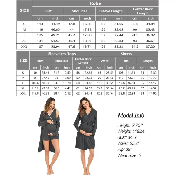 SWOMOG Womens Maternity Nursing Pajama Set with Robe 3 Piece Breastfeeding Sleepwear Sleeveless Top amp Shorts Pregnancy PJsDeep Grey