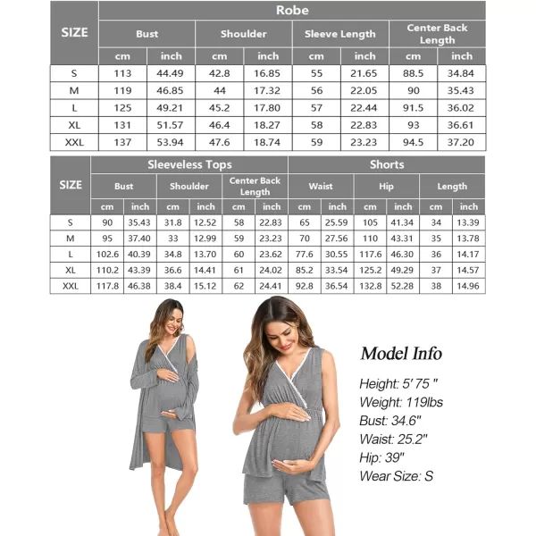 SWOMOG Womens Maternity Nursing Pajama Set with Robe 3 Piece Breastfeeding Sleepwear Sleeveless Top amp Shorts Pregnancy PJsGrey