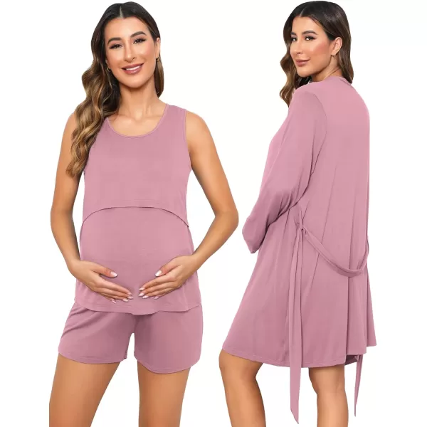 SWOMOG Womens Maternity Nursing Robe Set 3 Piece Pajamas for Breastfeeding 3 in 1 Pregnancy Labor Delivery Hospital PjsTaro Purple