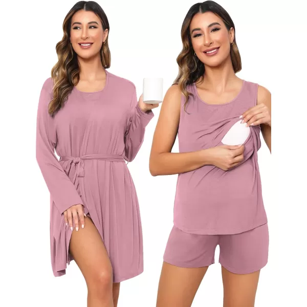 SWOMOG Womens Maternity Nursing Robe Set 3 Piece Pajamas for Breastfeeding 3 in 1 Pregnancy Labor Delivery Hospital PjsTaro Purple