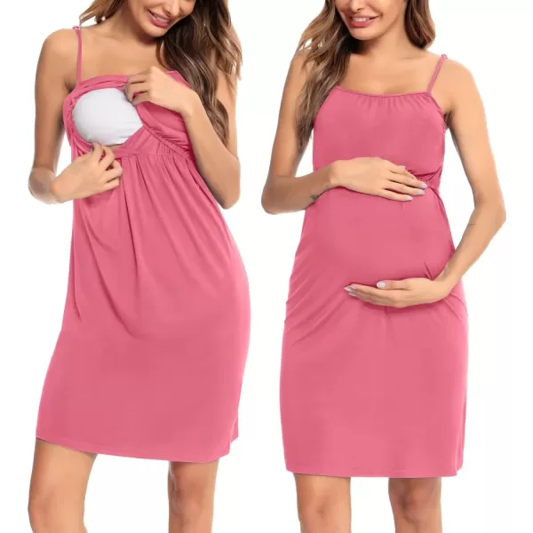 SWOMOG Womens Maternity Robe 2 Piece Nursing Nightgown and Robe Set 3 in 1 Hospital Breastfeeding Bathrobe with PocketsCoral