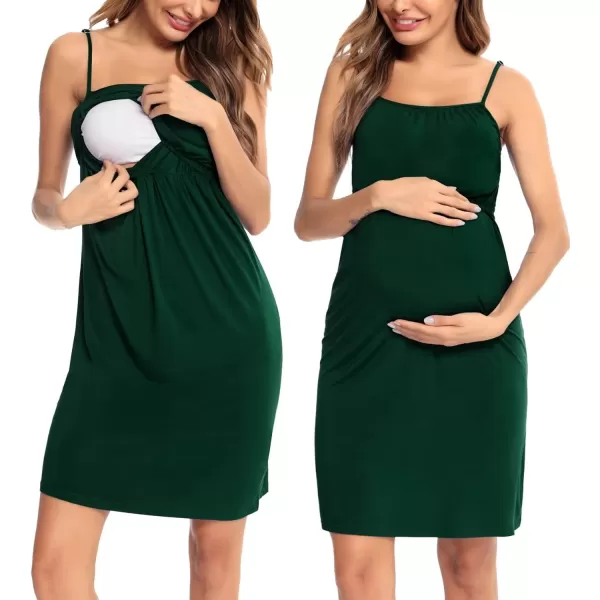 SWOMOG Womens Maternity Robe 2 Piece Nursing Nightgown and Robe Set 3 in 1 Hospital Breastfeeding Bathrobe with PocketsGreen