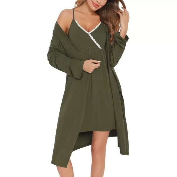 SWOMOG Womens Maternity Robe 2 Piece Nursing Nightgown for Breastfeeding 3 in 1 Labor Delivery Nursing Dress Lace Bathrobe0 Army Green