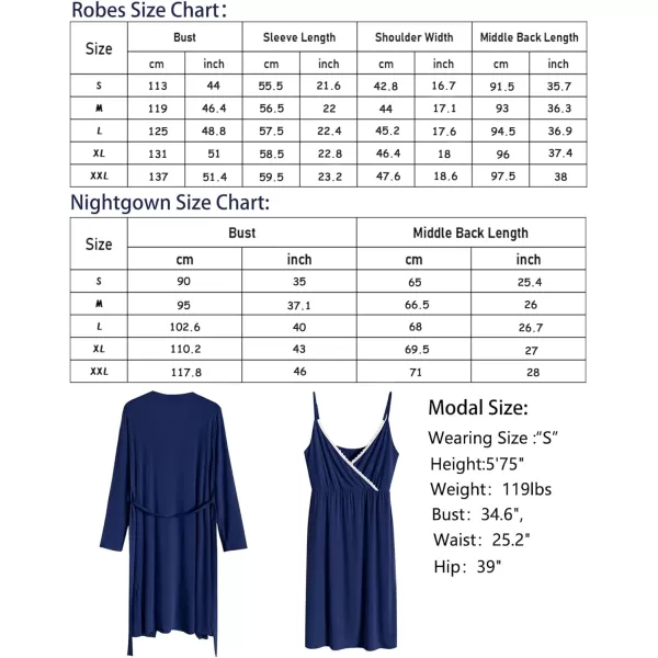 SWOMOG Womens Maternity Robe 2 Piece Nursing Nightgown for Breastfeeding 3 in 1 Labor Delivery Nursing Dress Lace Bathrobe0 Navy Blue