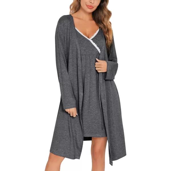 SWOMOG Womens Maternity Robe 2 Piece Nursing Nightgown for Breastfeeding 3 in 1 Labor Delivery Nursing Dress Lace BathrobeAdark Gray