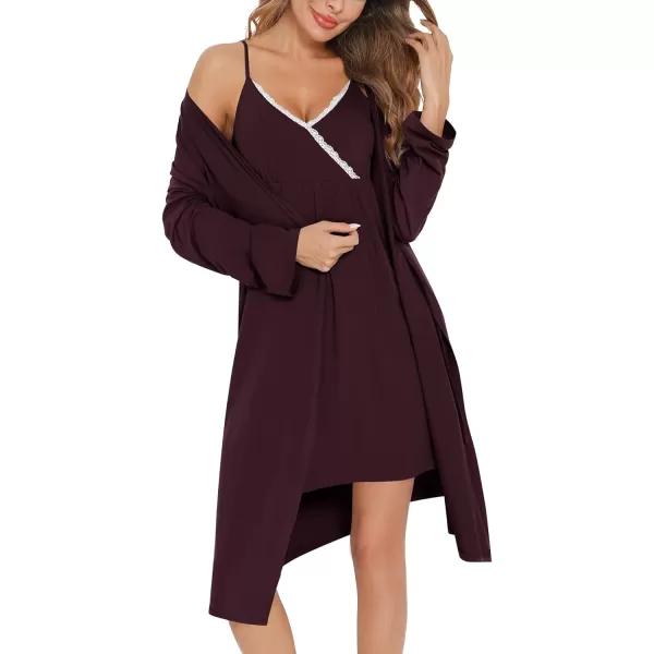 SWOMOG Womens Maternity Robe 2 Piece Nursing Nightgown for Breastfeeding 3 in 1 Labor Delivery Nursing Dress Lace BathrobeCmaroon