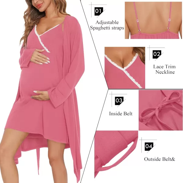 SWOMOG Womens Maternity Robe 2 Piece Nursing Nightgown for Breastfeeding 3 in 1 Labor Delivery Nursing Dress Lace BathrobeCoral