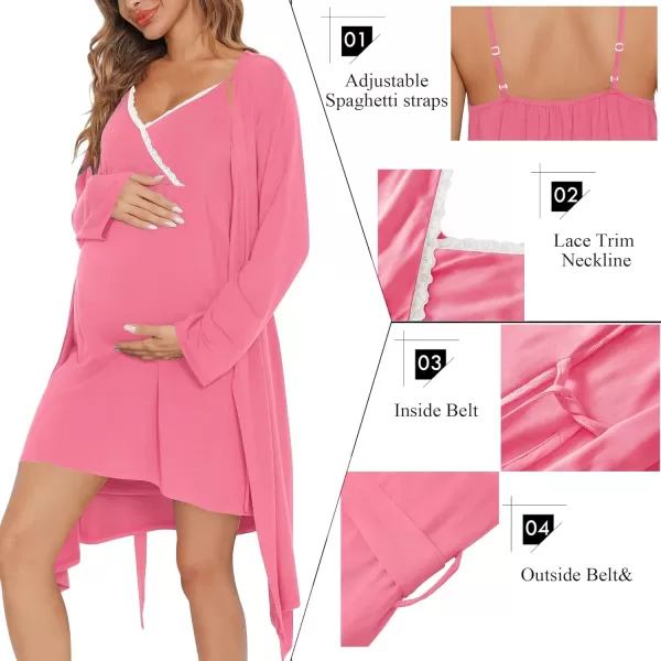 SWOMOG Womens Maternity Robe 2 Piece Nursing Nightgown for Breastfeeding 3 in 1 Labor Delivery Nursing Dress Lace BathrobeCpeach Powder