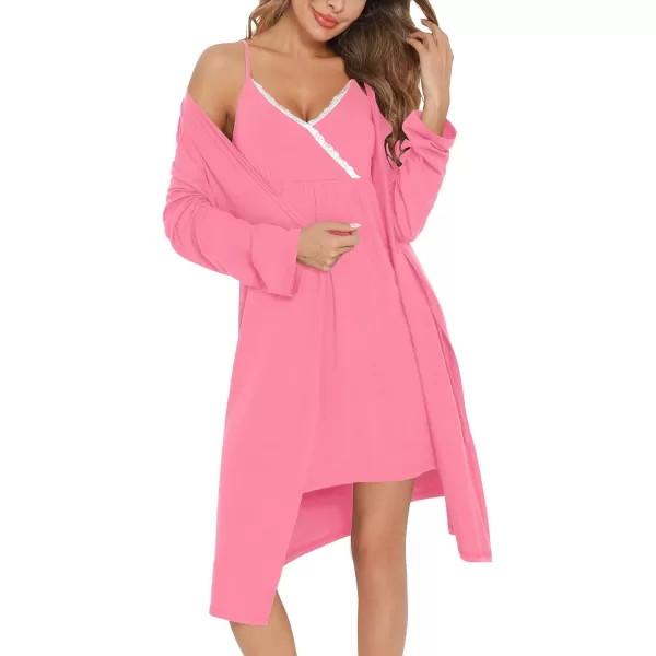 SWOMOG Womens Maternity Robe 2 Piece Nursing Nightgown for Breastfeeding 3 in 1 Labor Delivery Nursing Dress Lace BathrobeCpeach Powder