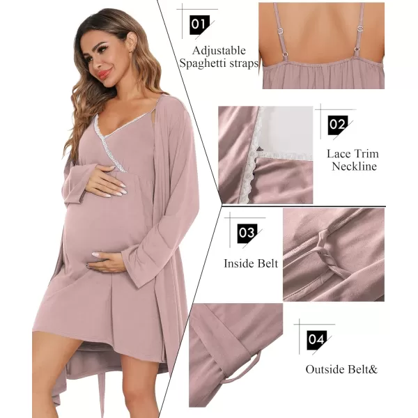 SWOMOG Womens Maternity Robe 2 Piece Nursing Nightgown for Breastfeeding 3 in 1 Labor Delivery Nursing Dress Lace BathrobeCtar