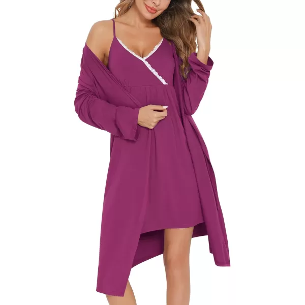 SWOMOG Womens Maternity Robe 2 Piece Nursing Nightgown for Breastfeeding 3 in 1 Labor Delivery Nursing Dress Lace BathrobeCwineberry