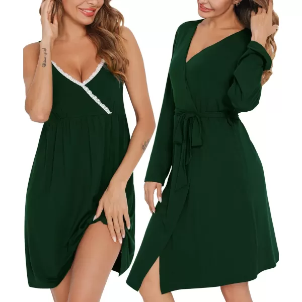 SWOMOG Womens Maternity Robe 2 Piece Nursing Nightgown for Breastfeeding 3 in 1 Labor Delivery Nursing Dress Lace BathrobeGreen