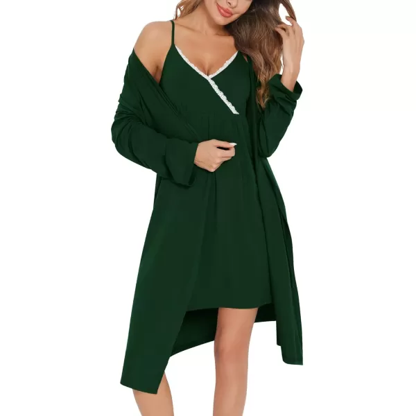 SWOMOG Womens Maternity Robe 2 Piece Nursing Nightgown for Breastfeeding 3 in 1 Labor Delivery Nursing Dress Lace BathrobeGreen