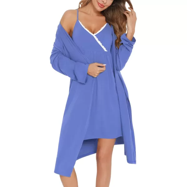 SWOMOG Womens Maternity Robe 2 Piece Nursing Nightgown for Breastfeeding 3 in 1 Labor Delivery Nursing Dress Lace BathrobeLavender