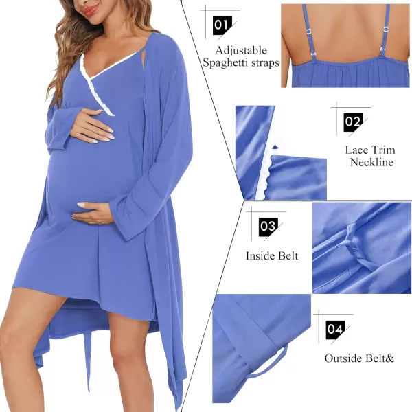 SWOMOG Womens Maternity Robe 2 Piece Nursing Nightgown for Breastfeeding 3 in 1 Labor Delivery Nursing Dress Lace BathrobeLavender