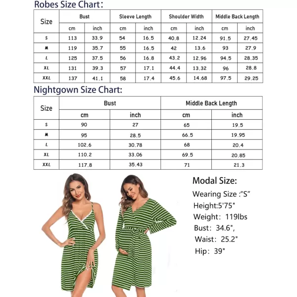 SWOMOG Womens Maternity Robe 2 Piece Nursing Nightgown for Breastfeeding 3 in 1 Labor Delivery Nursing Dress Lace BathrobeZgreen Stripe