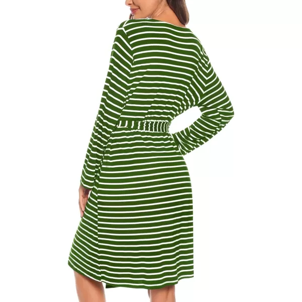 SWOMOG Womens Maternity Robe 2 Piece Nursing Nightgown for Breastfeeding 3 in 1 Labor Delivery Nursing Dress Lace BathrobeZgreen Stripe