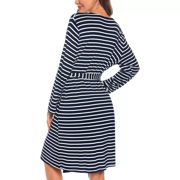 SWOMOG Womens Maternity Robe 2 Piece Nursing Nightgown for Breastfeeding 3 in 1 Labor Delivery Nursing Dress Lace BathrobeZnavy Blue Stripe